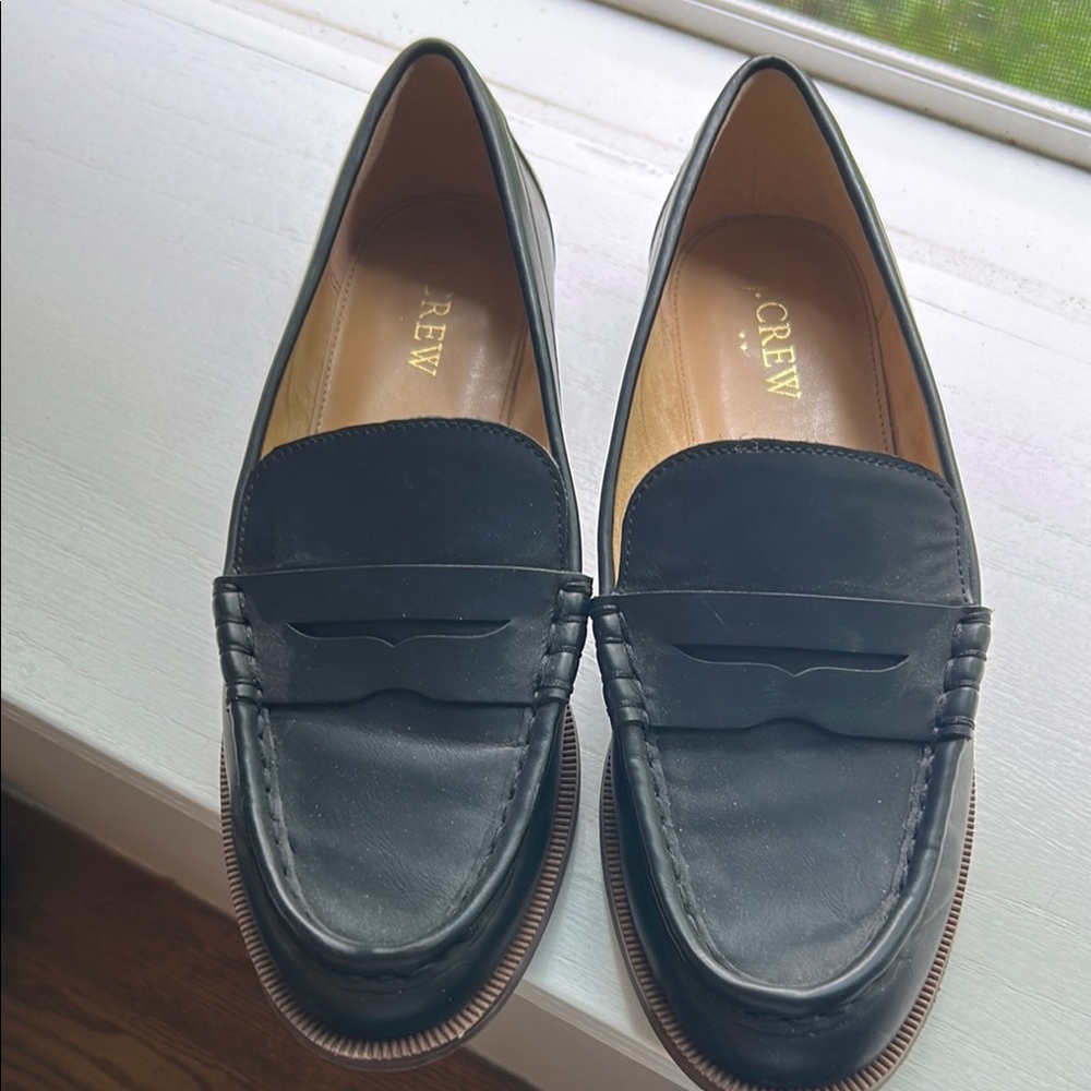J. Crew Black Penny Loafers Sleek Slip-On Design, Size 7.5.